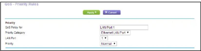 NETGEAR R6250 - To create a QoS policy for a device connected to one of the router's LAN ports: - 1