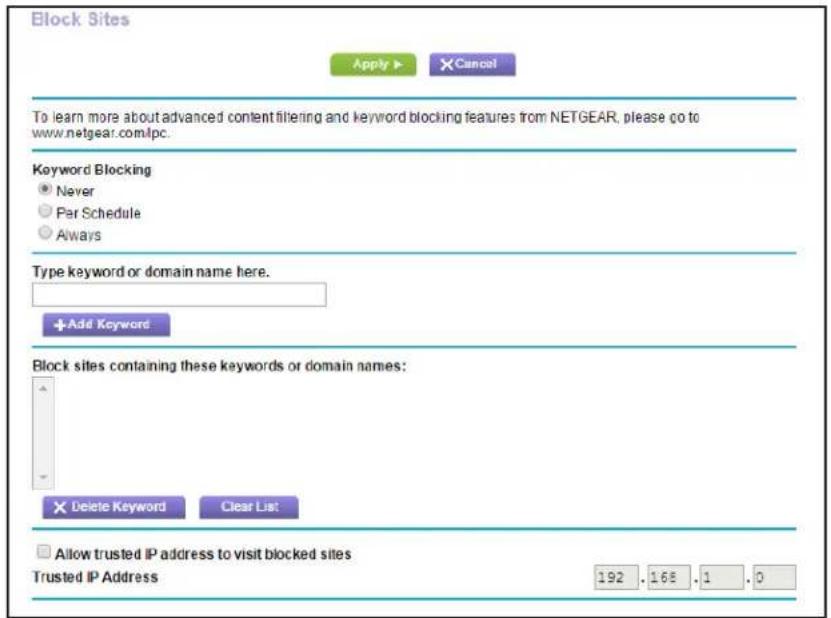NETGEAR R6250 - To set up keyword blocking: - 1
