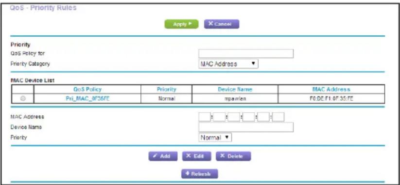 NETGEAR R6250 - To create a QoS policy for traffic from a specific MAC address: - 1