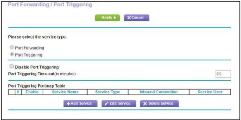 NETGEAR R6250 - Select the Port Triggering radio button. - 1
