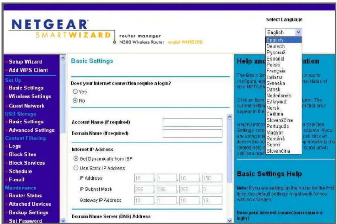 NETGEAR WNR2200 - Selecting a Language for Your Screen Display - 1