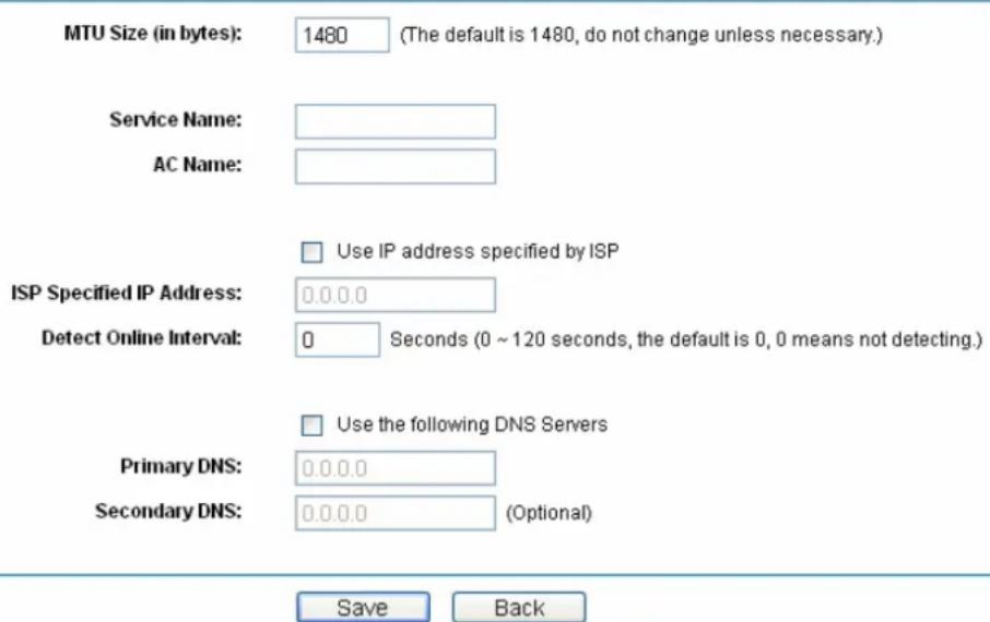 TP-LINK SafeStream TL-R600VPN - PPPoE Advanced Settings - 1