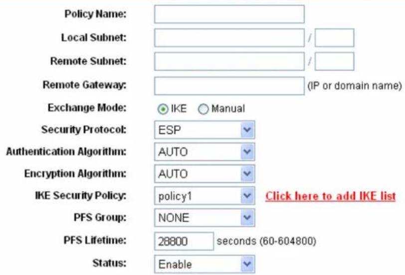 TP-LINK SafeStream TL-R600VPN - IPsec Policy Settings - 1