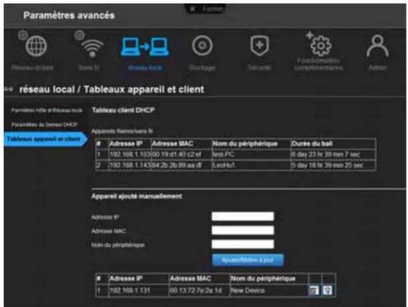 WESTERN DIGITAL My Net N750 - Adresse IP Adresse MAC Nom du périphérique Durée du bail - 1