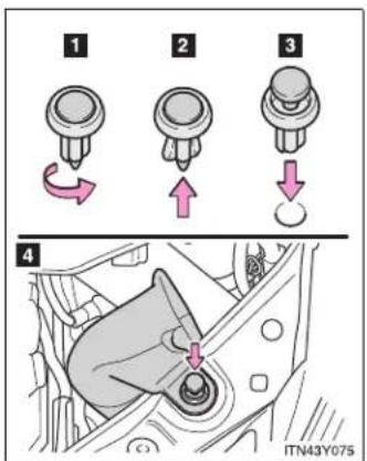 TOYOTA Avensis (2012) - ■ When replacing the front left headlight low beam (vehicles with halogen headlight) and front left turn signal light bulbs - 2