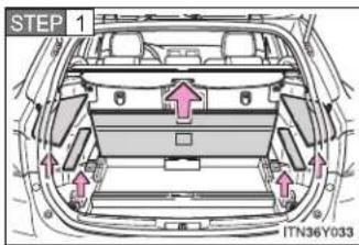 TOYOTA Avensis (2013) - ■ Stowing the separation net (vehicles without deck rail) - 1