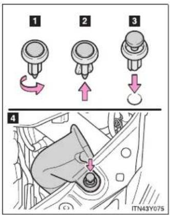 TOYOTA Avensis (2013) - ■ When replacing the front left headlight low beam (vehicles with halogen headlight) and front left turn signal light bulbs - 2