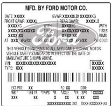 FORD Fiesta (2009) - Safety Compliance Certification Label - 1