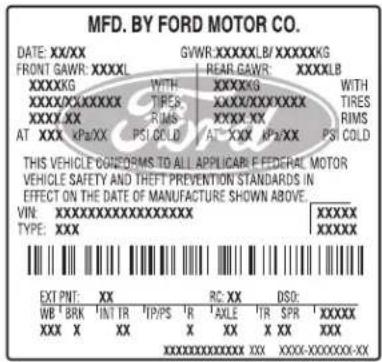FORD Focus (2011) - Safety Compliance Certification Label - 1