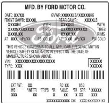 FORD Transit (2011) - Safety Compliance Certification Label - 1