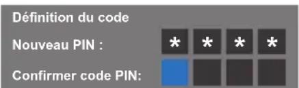 Définition du code Nouveau PIN : Confirmer code PIN: