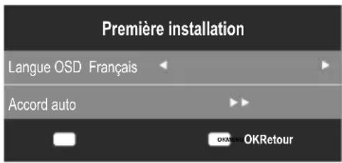 Première installation Langue OSD Français Accord auto OKMENU OKRetour