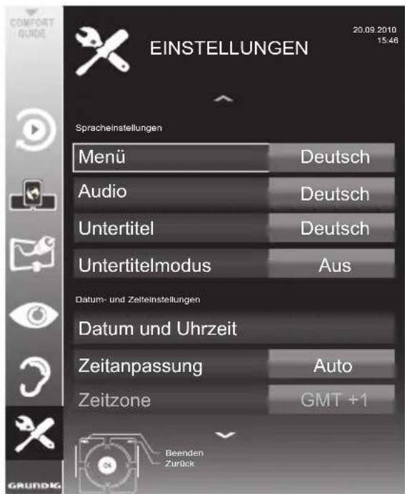 GRUNDIG 26 VLE 8200 SL - Menü EINSTELLUNGEN aufrufen - 1