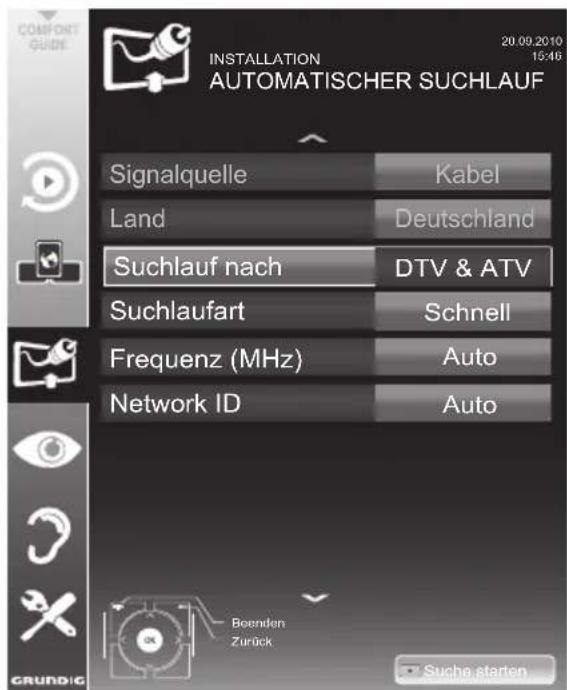 GRUNDIG 26 VLE 8200 SL - Digitalen Fernseh-Programme vom Kabelbetreiber automatisch suchen - 1