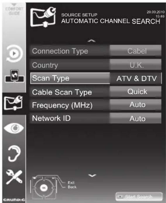 GRUNDIG 26 VLE 8200 SL - Searching for television channels from the cable provider automatically - 1