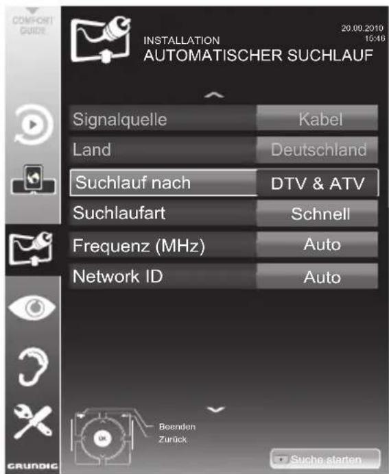 GRUNDIG 32 VLE 6220 BH - Digitalen Fernseh-Programme vom Kabelbetreiber automatisch suchen - 1