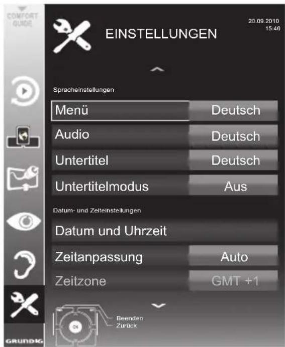 GRUNDIG 40 VLE 8270 SL - Menü EINSTELLUNGEN aufrufen - 1