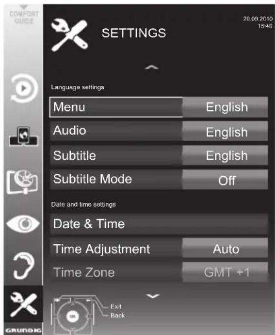 GRUNDIG 40 VLE 8270 SL - Opening the SETTINGS menu - 1