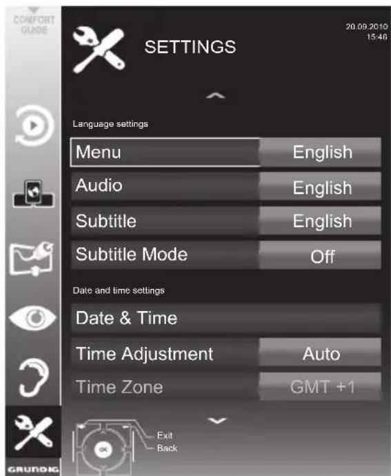 GRUNDIG 40 VLE 6220 BH - Opening the SETTINGS menu - 1