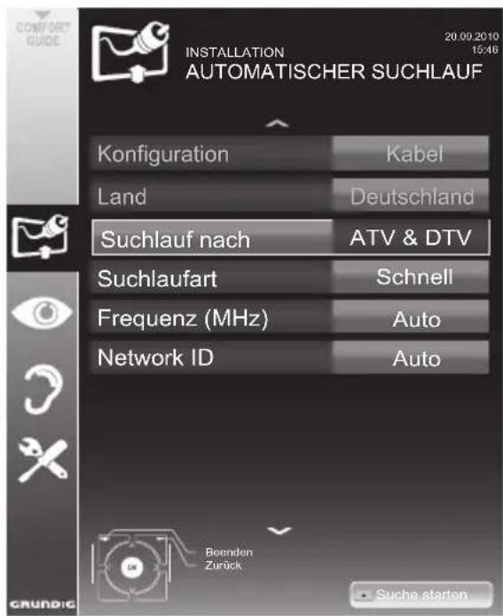 GRUNDIG 46 VLE 6220 DF - Digitalen Fernseh-Programme vom Kabelbetreiber automatisch suchen - 1