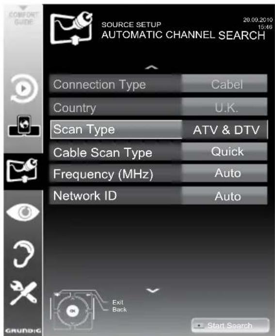 GRUNDIG Fine Arts 46 FLE 9170 SL - Searching for television channels from the cable provider automatically - 1