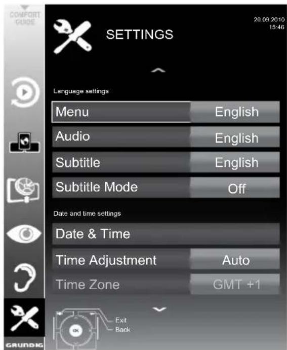GRUNDIG Fine Arts 46 FLE 9170 SL - Opening the SETTINGS menu - 1