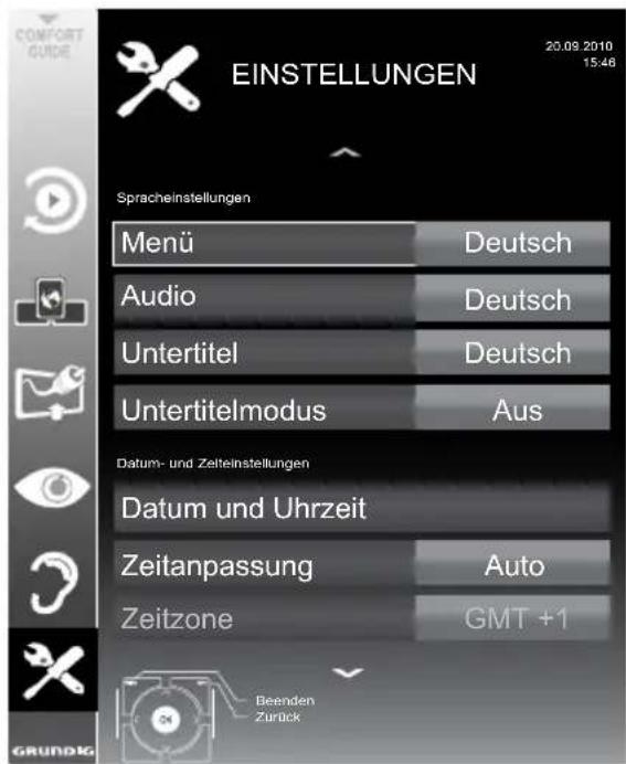 GRUNDIG Fine Arts 46 FLE 9170 SL - Menü EINSTELLUNGEN aufrufen - 1
