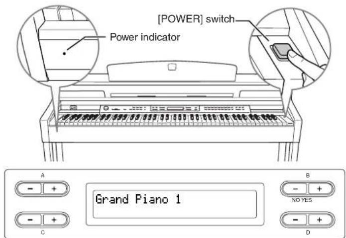 YAMAHA Clavinova CLP-380 - Turn on the power to the Clavinova. - 1