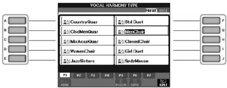 YAMAHA Clavinova CVP-405 - Press one of the [A]–[J] buttons to select a Vocal Harmony type. - 1