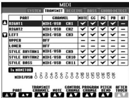 YAMAHA Clavinova CVP-405 - MIDI Transmit Settings - 1
