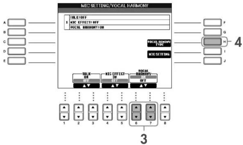 YAMAHA Clavinova CVP-405 - Press the [6▲▼]/[7▲▼] buttons to turn the harmony vocals (Vocal Harmony) on. - 1