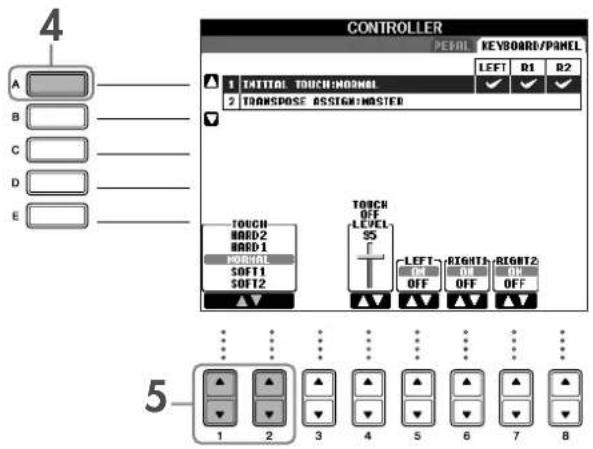 YAMAHA Clavinova CVP-405 - Press the [A] button to select the "1 INITIAL TOUCH." - 1