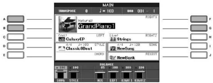 YAMAHA Clavinova CVP-405 - Use the [A]/[B]/[F]/[G] (RIGHT1) buttons in the Main display to select the RIGHT 1 part. - 1