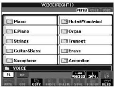 YAMAHA Clavinova CVP-405 - Example of the PRESET Voice Selection display - 4