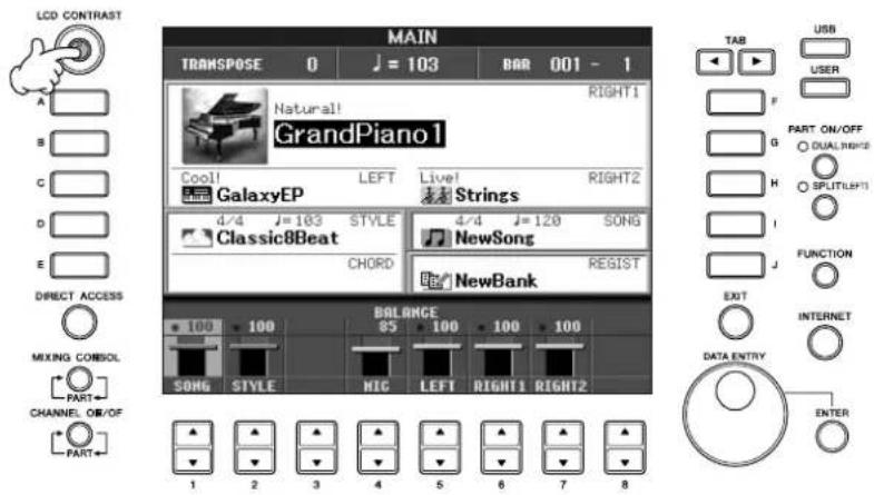 YAMAHA Clavinova CVP-405 - Adjusting the Contrast of the Display - 1