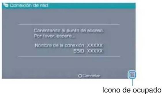 Conexión de red Conectando al punto de acceso. Por favor, esperé... Nombre de la conexión XXXXXX SSID XXXXXX Canceler Icono de ocupado