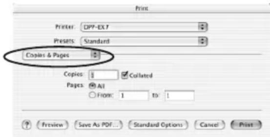 Print Printer: DP7-EX 7 Presets: Standard Copies & Pages Copies: 8 Coliated Pages: All From: 1 To: 1 Preview Save As PDF... Standard Options Cancel Print