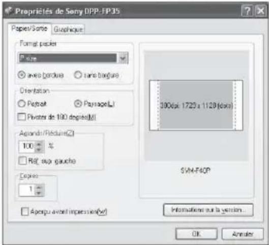 SONY DPP-FP35 - Dans l'onglet « Papier/Sortie », spécifiez le format du papier. - 1