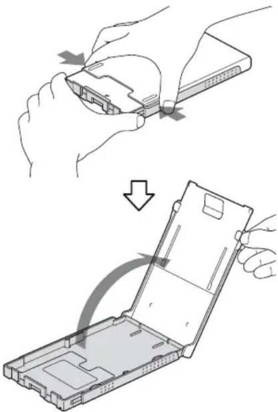 Diagram illustrating the step-by-step disassembly of a device into a closed panel, with Chinese annotations.