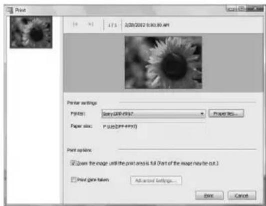 Print 17:1 2/08/2002-9:30:30 AM Printer settings PPTK: Sony GPR-PPS7 Paper size: P size[PP+PPX] Print options: Down the image until the print area is full (Part of the image may be out.) Print glass taken Advanced Settings... Save Cancel