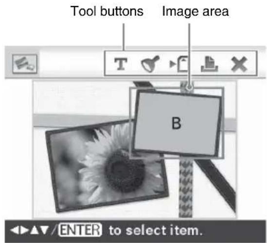 Tool buttons Image area B ENTER to select item.