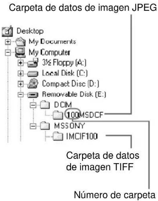 Carpeta de datos de imagen JPEG Desktop My Documents My Computer 3½ Floppy (A:) Local Disk (C:) Compact Disc (D:) Removable Disk (E:) DCIM 100MSDCF MSSONY IMCIF100 Carpeta de datos de imagen TIFF Número de carpeta