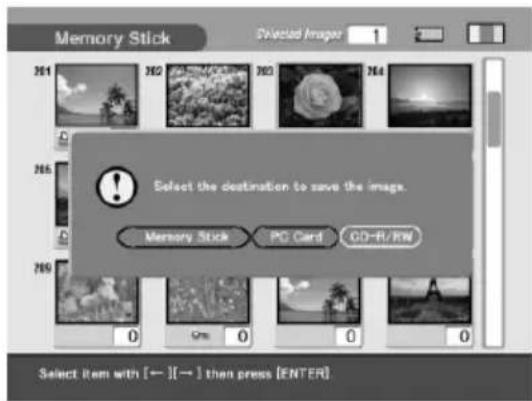 SONY DPP-SV88 - Appuyez sur les touches de direction (◄/►) pour sélectionner "CD-R/RW" comme destination, puis appuyez sur ENTER/PRINT QTY. - 1