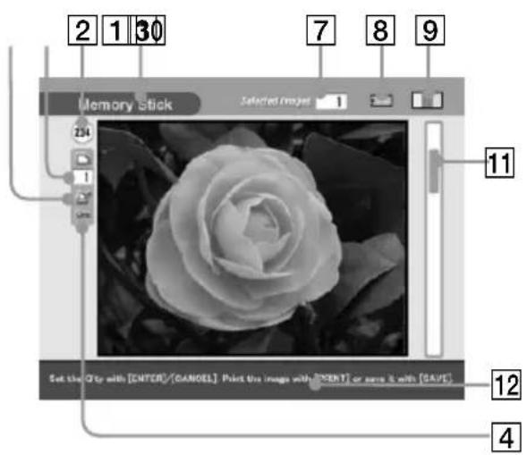 2 1 30 7 8 9 Memory Stick Selected images 11 Set the O for with [ENTER]/[CANOEL] Print the image with [OENT] or save it with [SAVE] 12 4