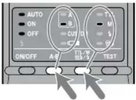 AUTO ON OFF CUS TTL/M TEST ON/OFF A-B S M S TEST