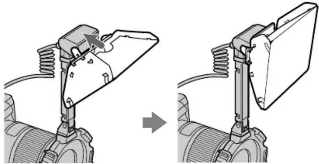 SONY HVL-MT24AM - While holding the diffuser by its panel's top tab, press it against the face of the twin flash unit. - 1