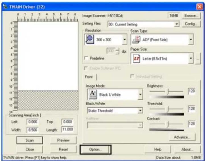 FUJITSU fi-5110C - Click the [Option...] button in the [TWAIN Driver] dialog box. - 1