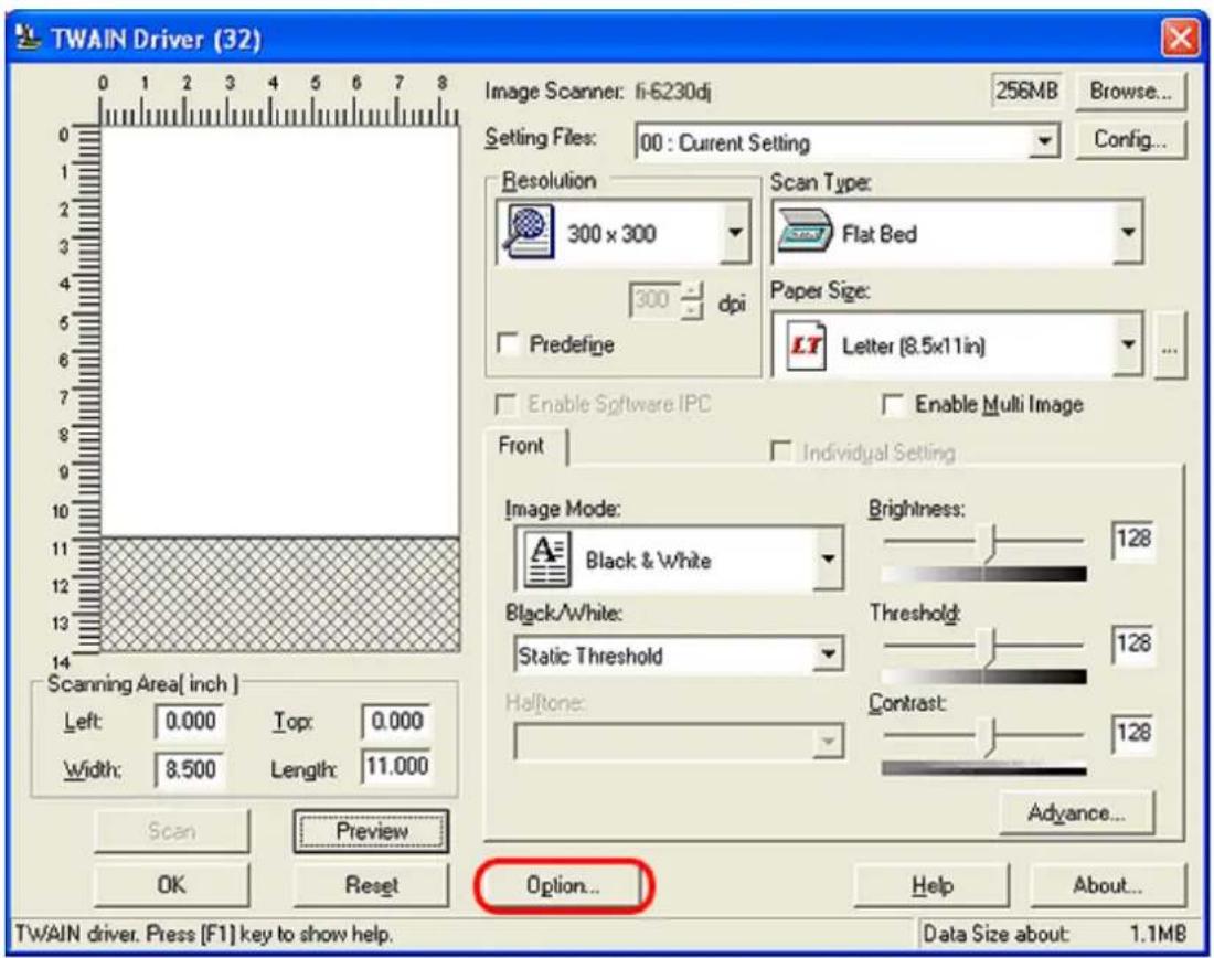 FUJITSU fi-6130 - In the [TWAIN Driver] dialog box, click the [Option] button. - 1