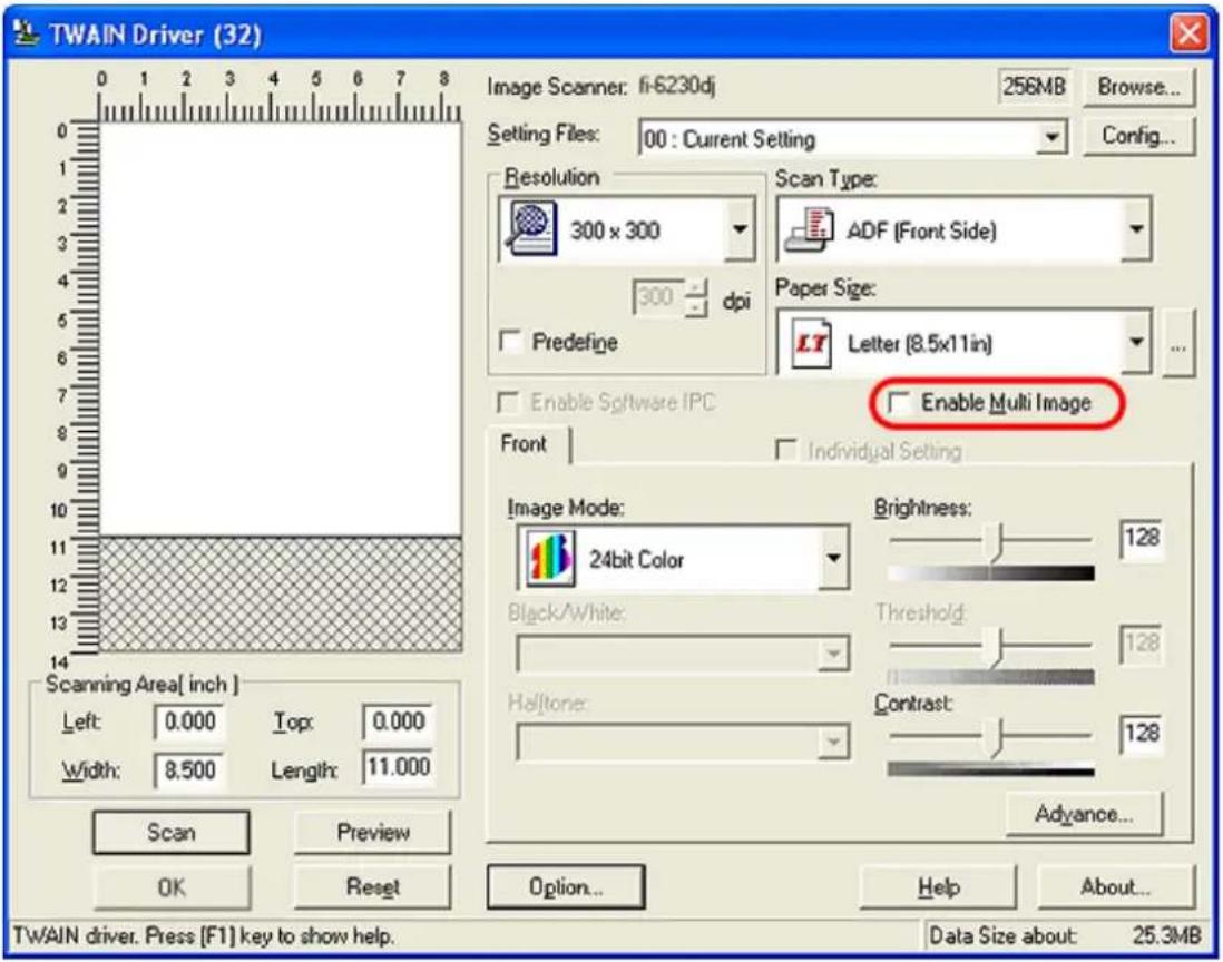 FUJITSU fi-6130 - In the [TWAIN Driver] dialog box, mark the [Enable Multi Image] checkbox. - 1