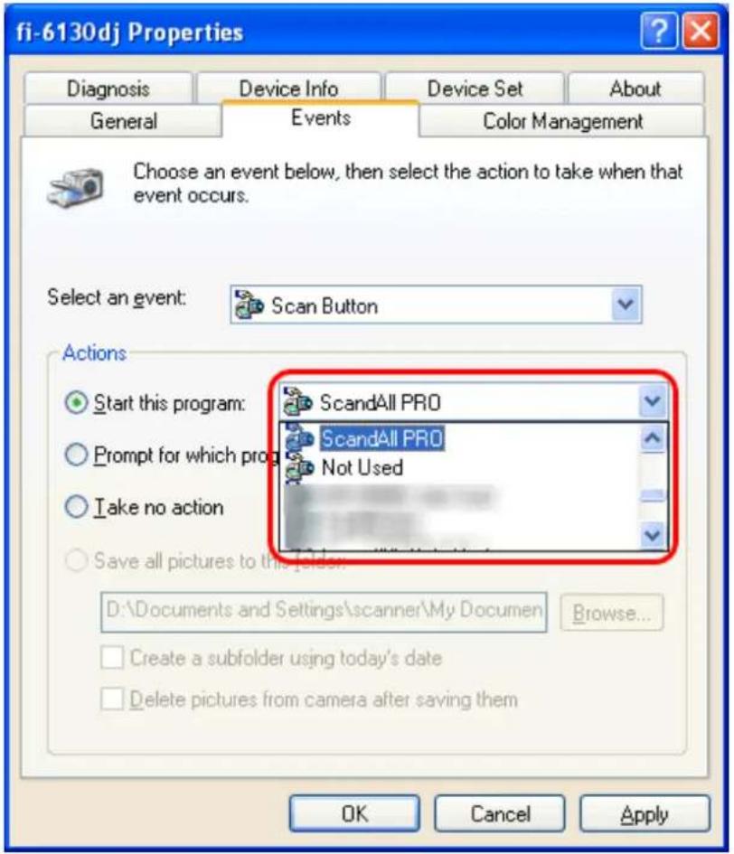 FUJITSU fi-6130 - Select [ScandAll PRO] as the application to launch when an event occurs. - 1